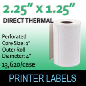 Direct Thermal Labels 2.25" x 1.25" Perf